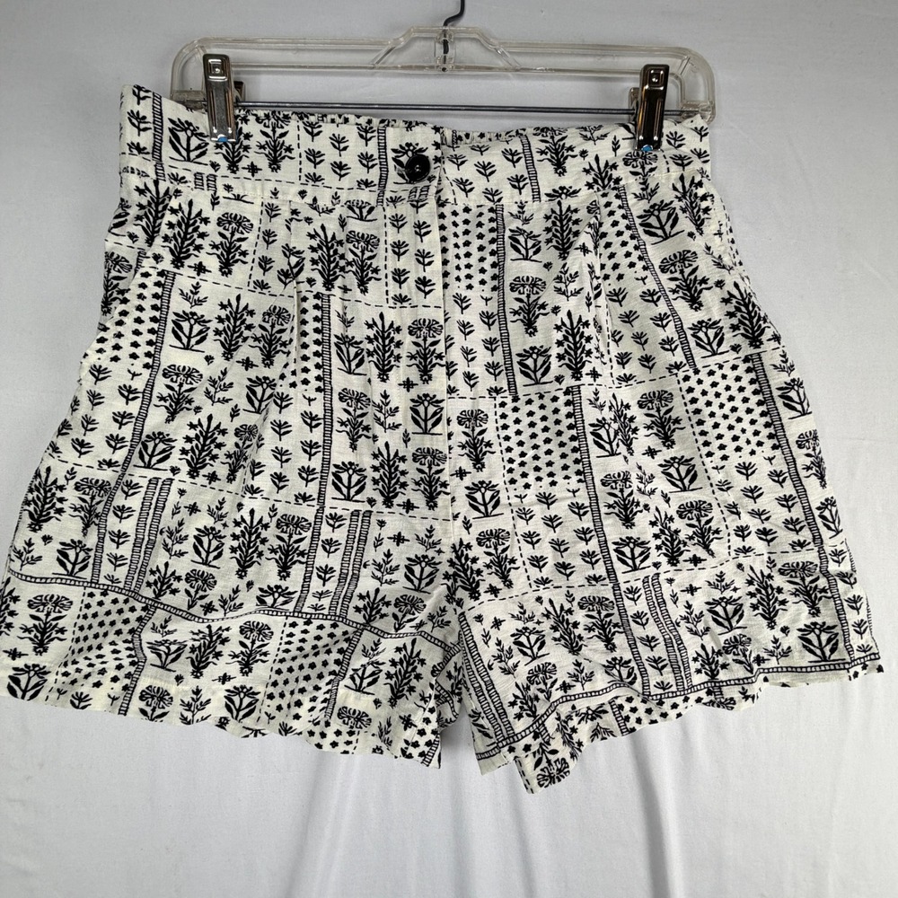 Alice Blue Womens Boho Floral Block Print High Waist Shorts Black White Size L